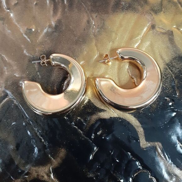 Zara Chunky Goldtone Hoop Earrings - Picture 9 of 16